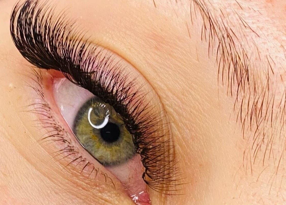 Close-up of eye with voluminous lashes at Sweety Lashes, Campsie, New South Wales, AU.