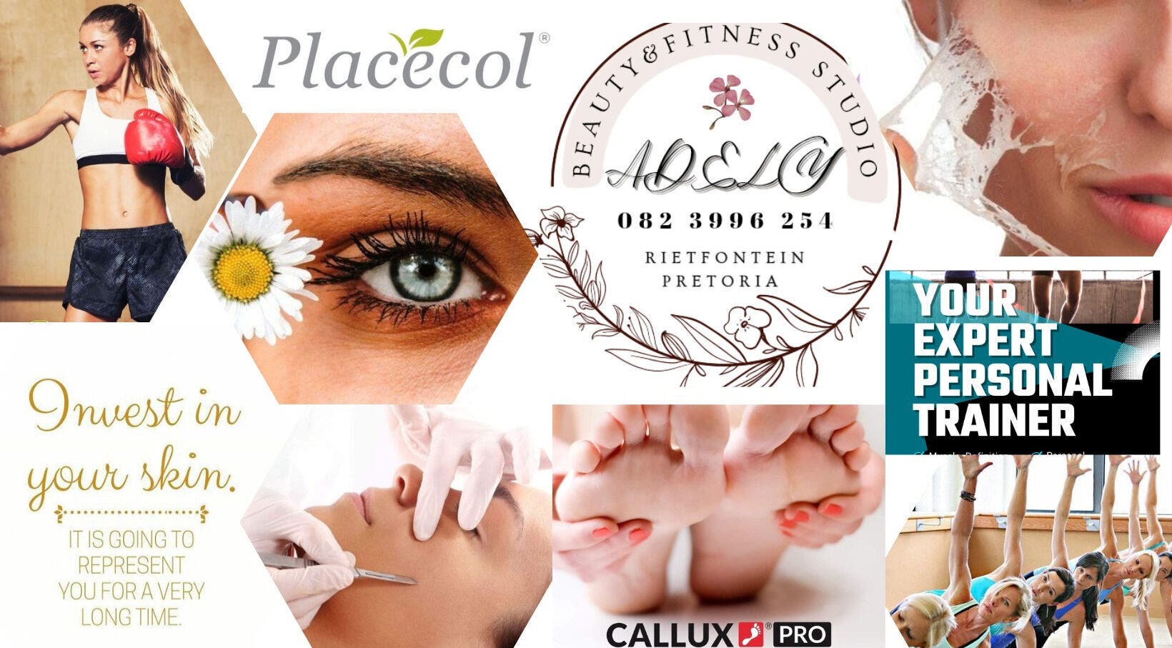 Adely Health Beauty & Fitness Studio in Pretoria, Gauteng, ZA: collage of wellness and fitness activities.