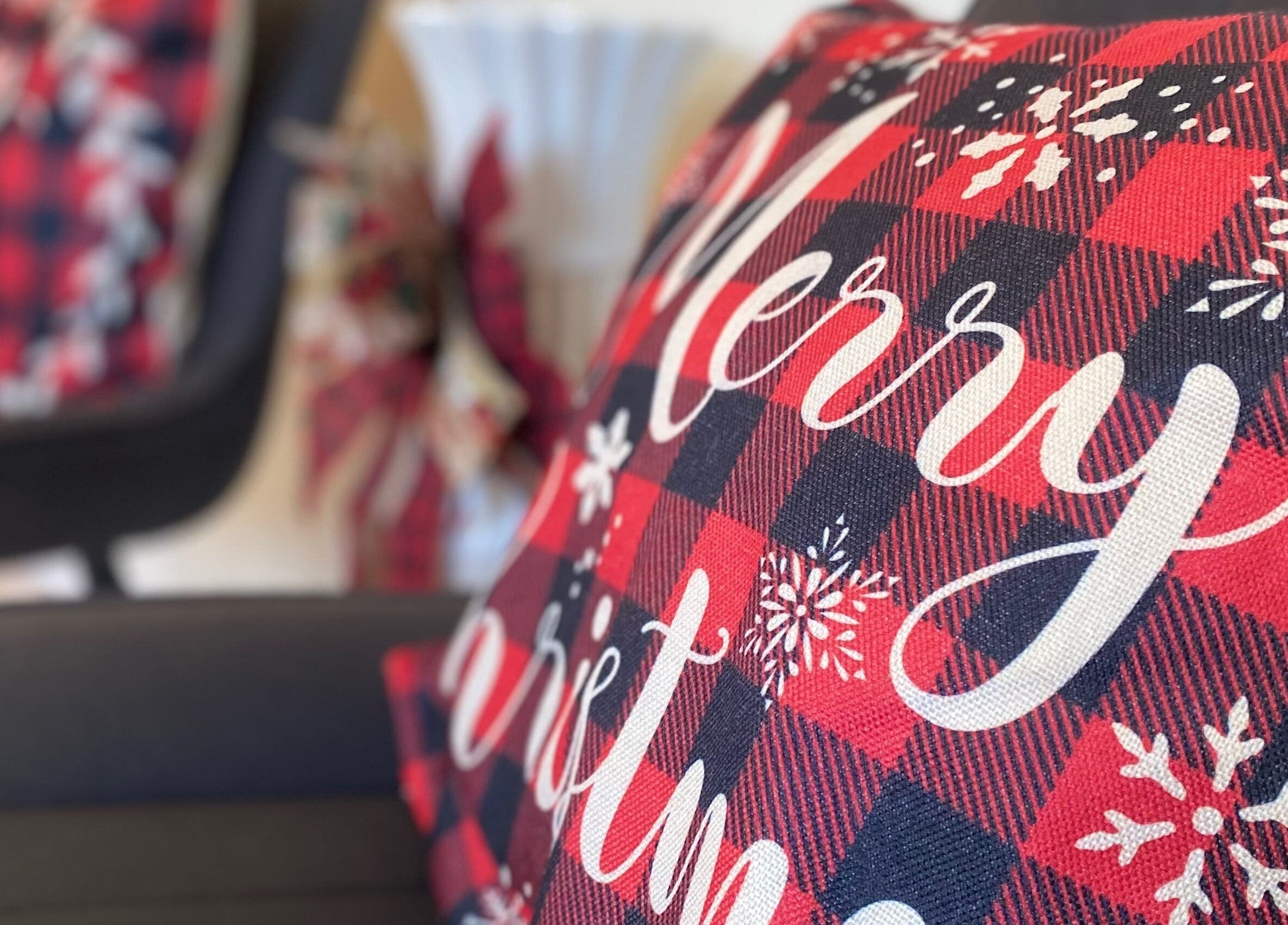 Festive plaid pillows add a cozy touch at Ana’s Nails Studio in Paramaribo, Paramaribo, SR.