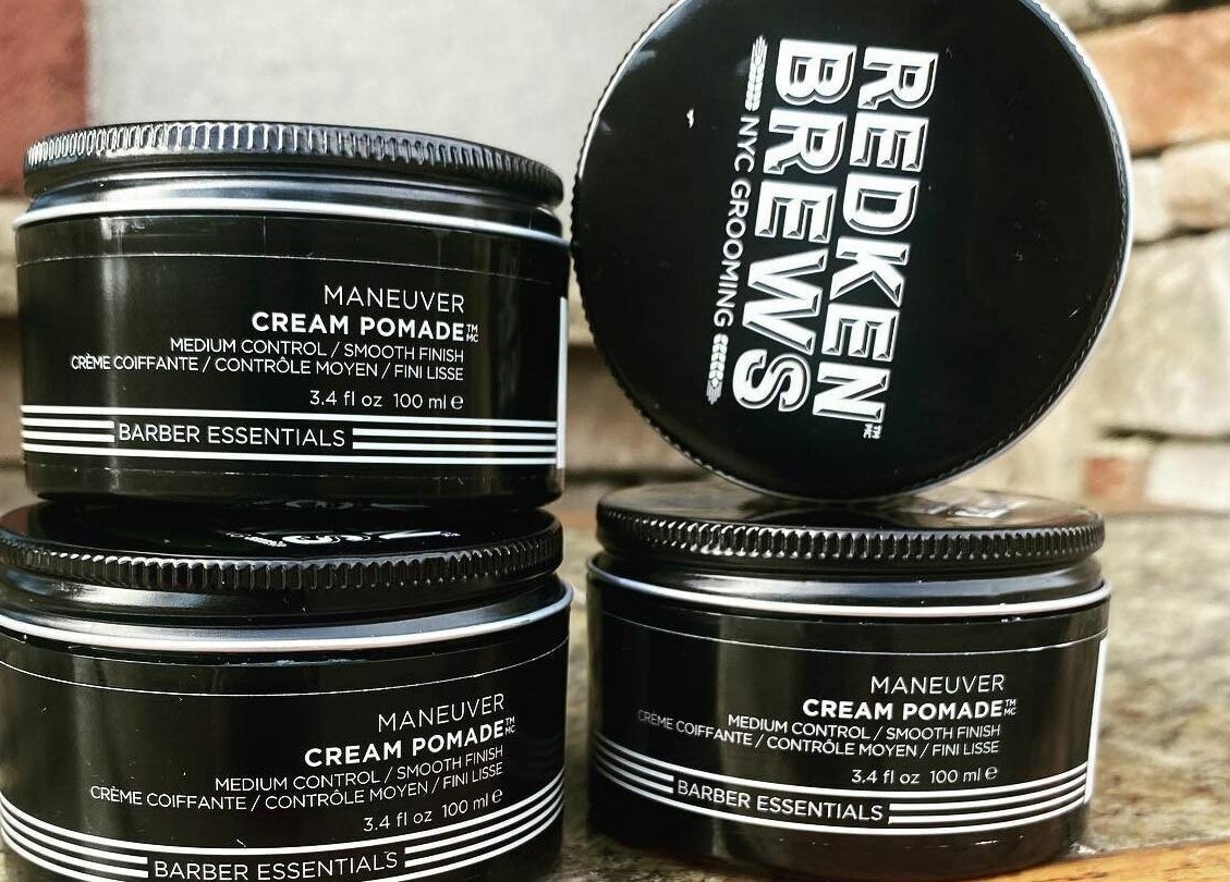 Redken Brews cream pomade displayed at Kathy Adams Salon, Buford, Georgia, US.