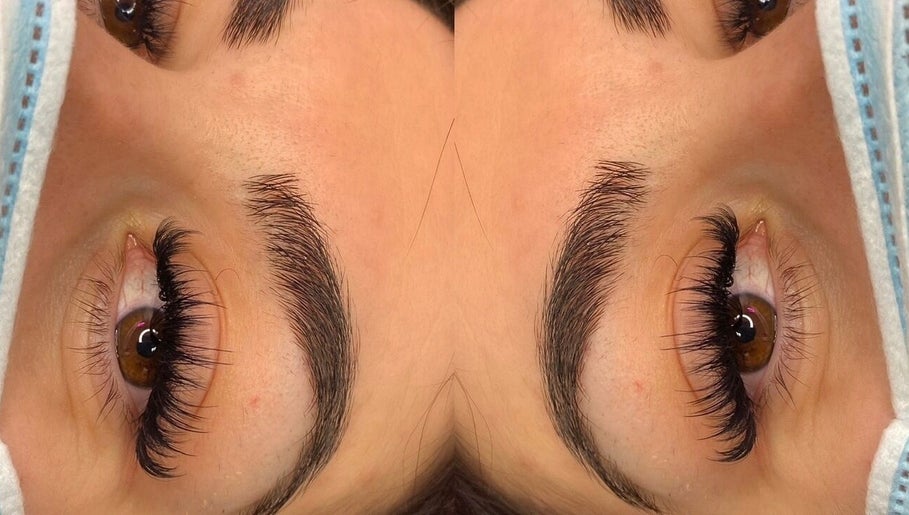 Close-up of elegant eyelash extensions done at Chloe Coates in Ilkeston, England, GB.