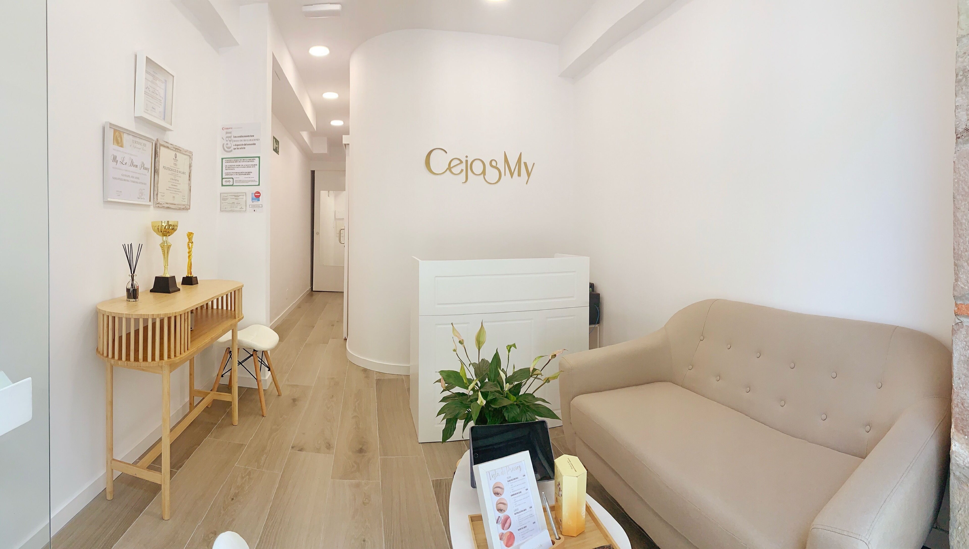 Recepción en CejasMy, Torrelavega, Cantabria, ES, con muebles modernos y decoración acogedora.