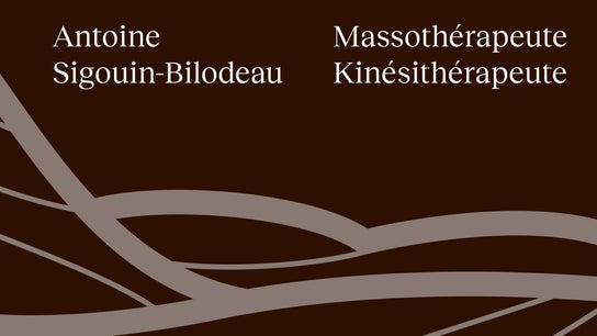 Motif brun avec nom du massothérapeute à Massothérapie St-Jérôme, Saint-Jérôme, Québec, CA.