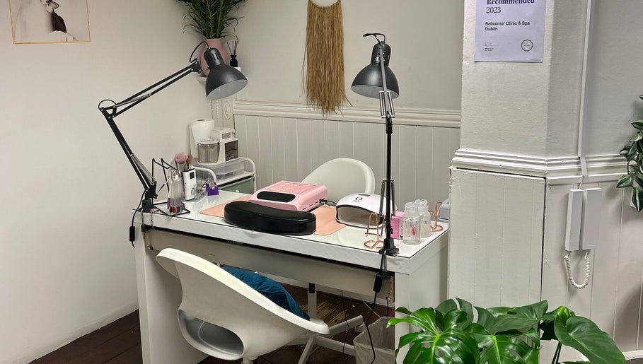 Chic manicure station at Isa’s Nail Boutique, Dublin, County Dublin, IE. Modern decor with cozy seating.
