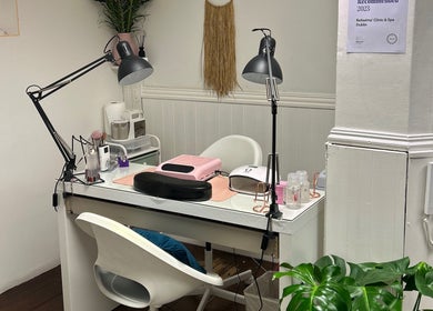 Chic manicure station at Isa’s Nail Boutique, Dublin, County Dublin, IE. Modern decor with cozy seating.