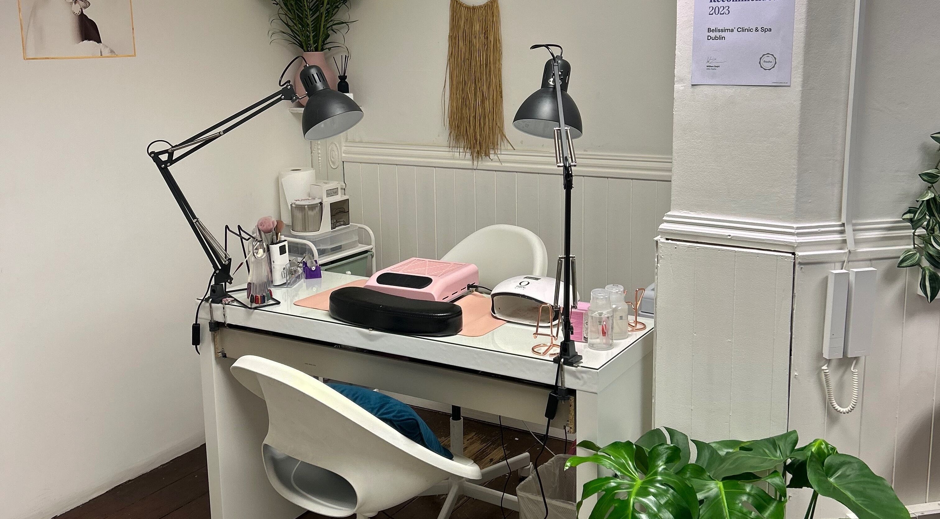 Chic manicure station at Isa’s Nail Boutique, Dublin, County Dublin, IE. Modern decor with cozy seating.