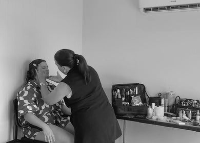 Artist working on a client's makeup at Colestè Twilley Makeup, Crows Nest, Queensland, AU.