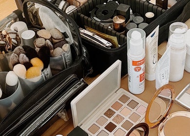 Makeup essentials at Colestè Twilley Makeup, Crows Nest, Queensland, AU showcasing brushes and palettes.