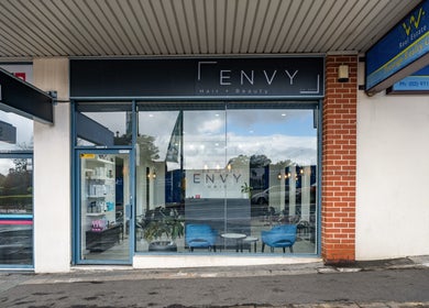 Front view of Envy Hair and Beauty salon in Five Dock, New South Wales, AU, showcasing modern design.