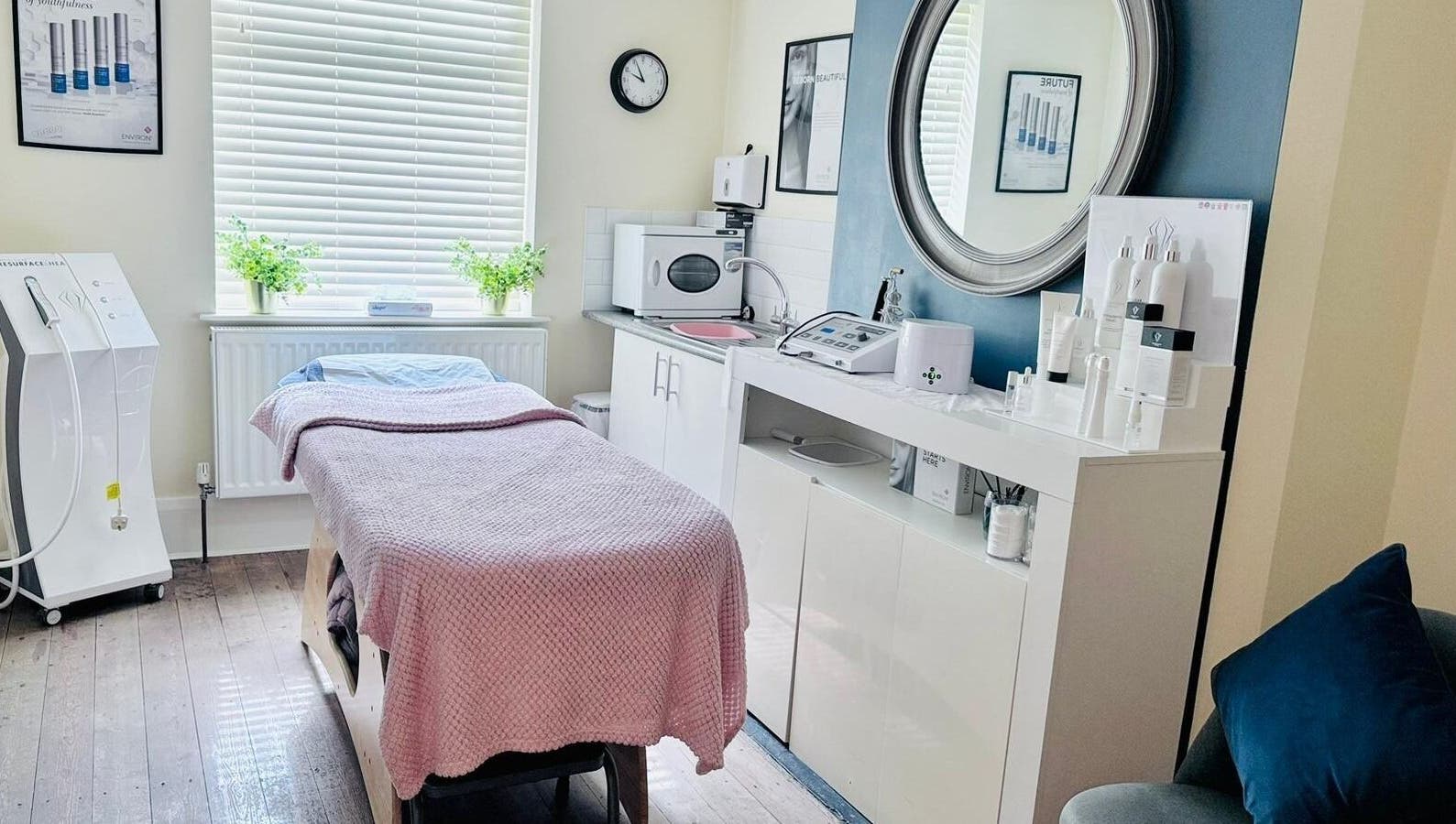 Elegant beauty room at No37 Home of Beauty and Aesthetics, Kirkby in Ashfield, England, GB, with modern equipment.