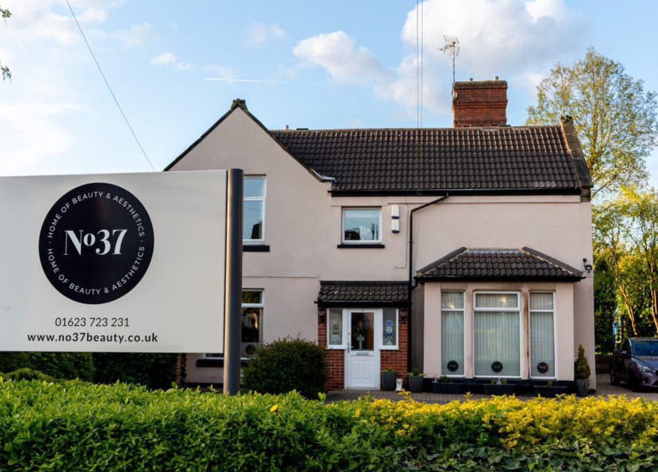 No37 Home of Beauty and Aesthetics in Kirkby in Ashfield, England, with a welcoming exterior and lush greenery.