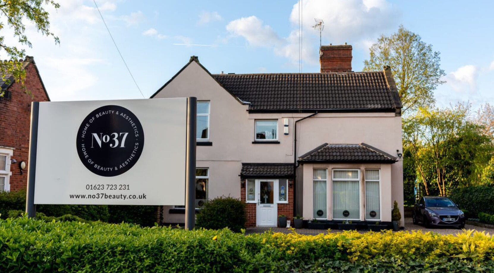 No37 Home of Beauty and Aesthetics in Kirkby in Ashfield, England, with a welcoming exterior and lush greenery.