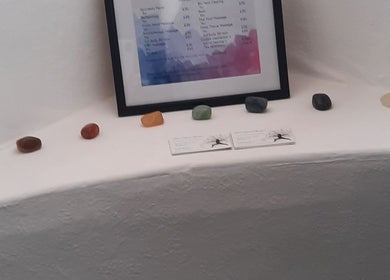 Chakra stones and treatment menu at Rehab Holistic Therapies, Kilmarnock, Scotland, GB.