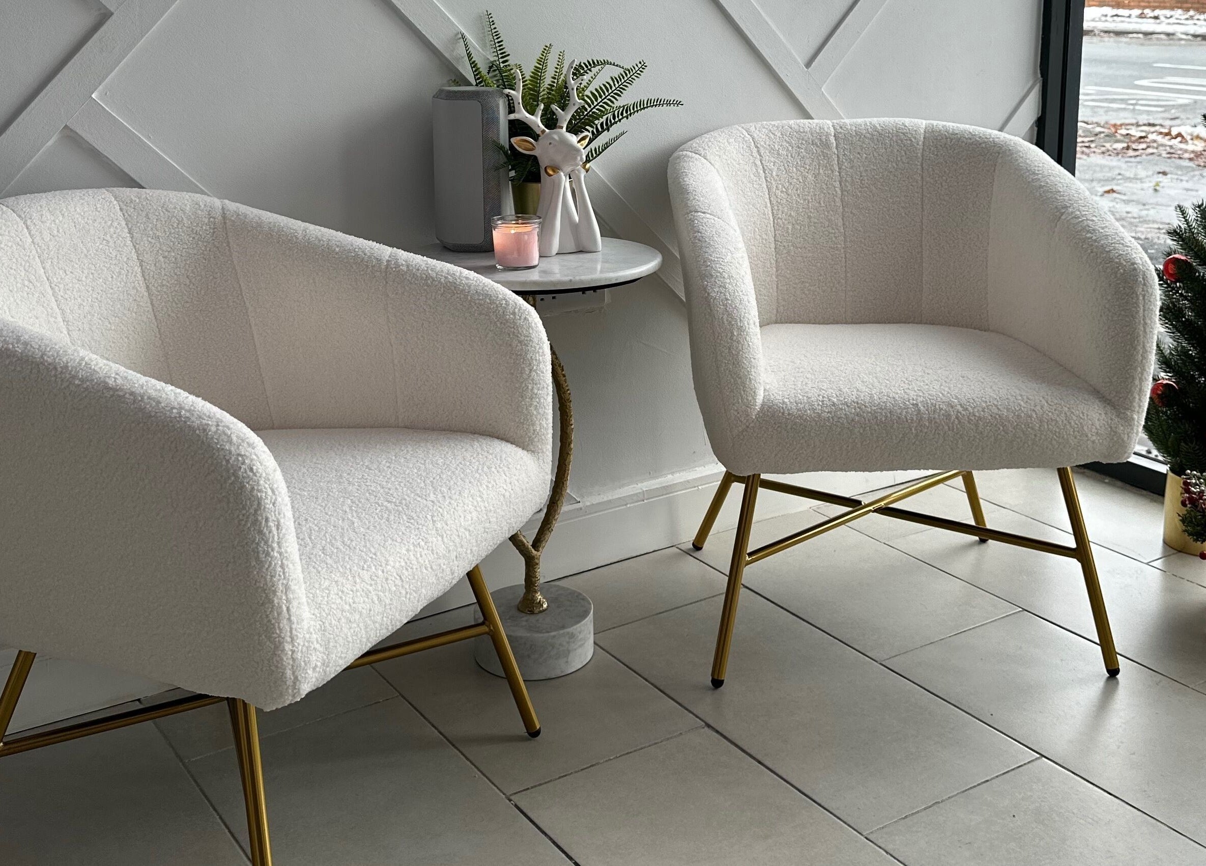 Inviting seating area at Clear Touch Medical Aesthetics, Dudley, England, GB with holiday decor.