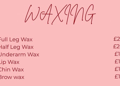 Waxing services menu at Chaz Beauty Bar, Kirriemuir, Scotland, GB with prices for leg, underarm, lip, chin, and brow.