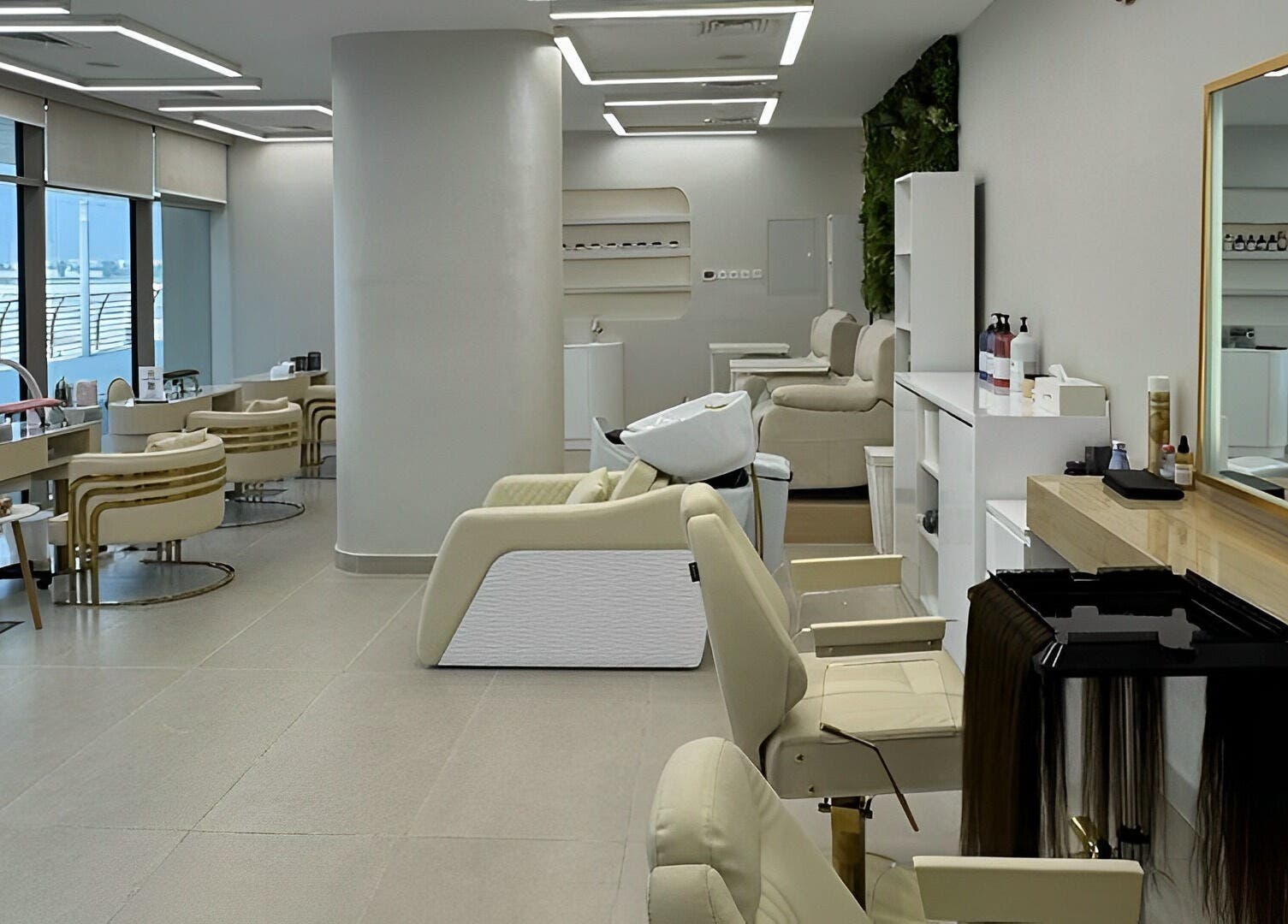 Interior of Hair Space Ladies Salon by Zain & Steve in Abu Dhabi, Abu Dhabi, AE, featuring modern styling chairs.