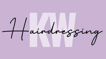 KW Hairdressing logo on lavender background in Braywoodside, England. Elegant branding for beauty enthusiasts.