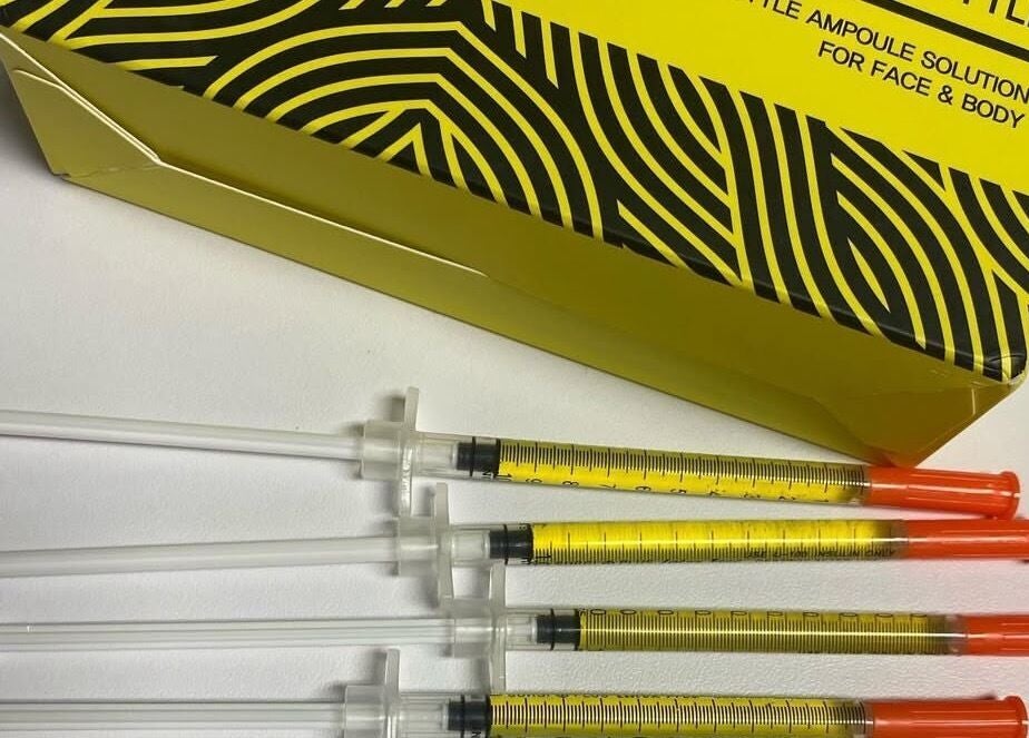 Syringe set and box at Octavia's Aesthetics, Johannesburg, Gauteng, ZA for beauty treatments.