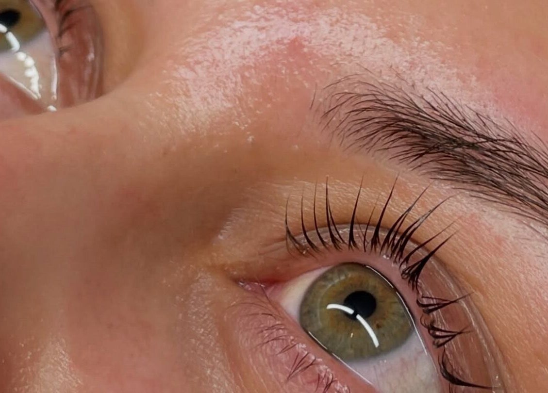 Close-up of styled lashes at Glos Brows & Body, Exeter, England, GB.