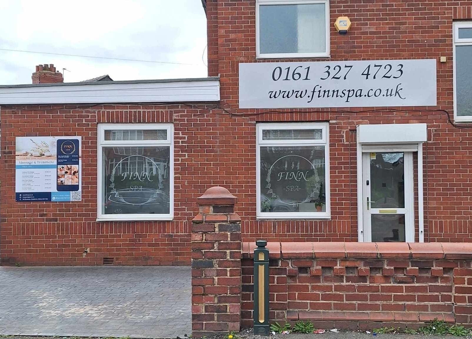 Exterior view of Finn Spa in Manchester, located in Chadderton, England, GB, showcasing its inviting entrance.