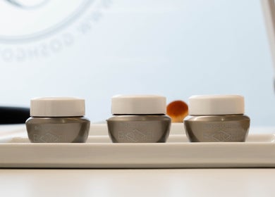Bio Sculpture gel pots showcased at Furious Filer at Gosh Gosh PMU Clinic, London, England, GB.
