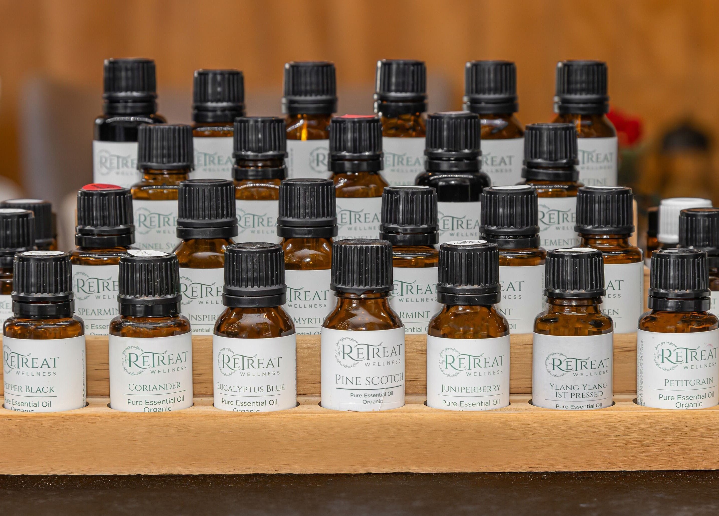 Aromatic essential oils at Retreat Massage and Wellness, Southport, Queensland, AU for relaxation and rejuvenation.