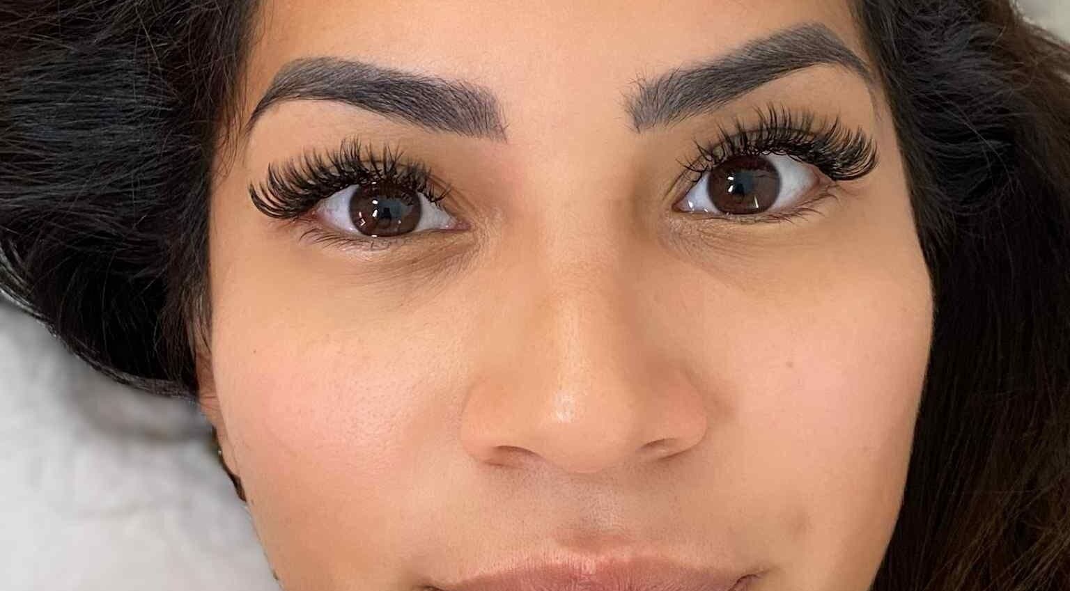 Close-up of expertly done eyelashes at Fabulash & Braids in Keperra, Queensland, AU.
