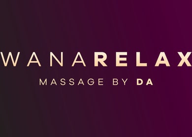 Elegant signage of Da Studio massage services in Wānaka, Otago, NZ on a dark gradient background.
