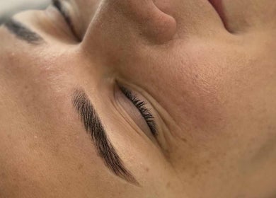 Close-up of perfectly groomed brow at Glow Lash and Brow Studio, Greenfields, Western Australia, AU.