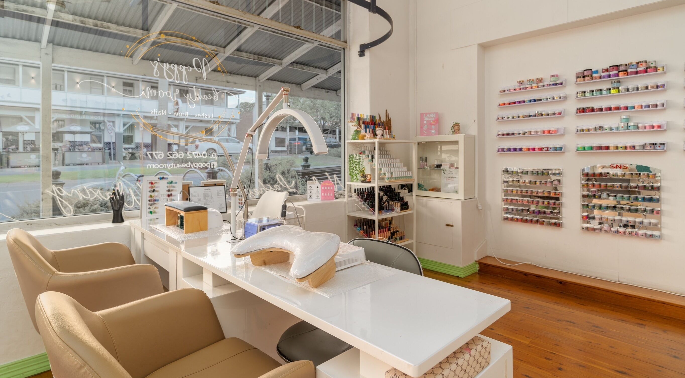 Interior view of Poppy's Beauty Room in Alexandra, Victoria, AU, showcasing elegant nail care setup.