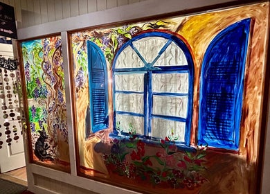 Colorful window mural at The New You Beauty and Wellness, Maclean, New South Wales, AU.