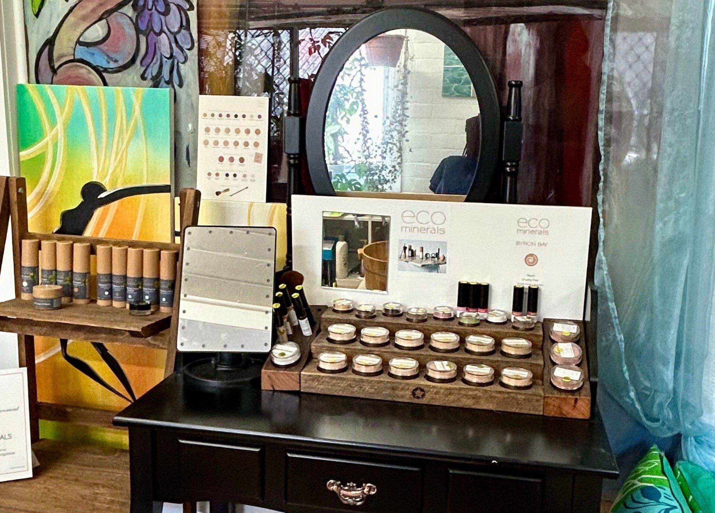 Cosmetics at The New You Beauty and Wellness, Maclean, New South Wales, AU. Eco-friendly mineral makeup showcased.