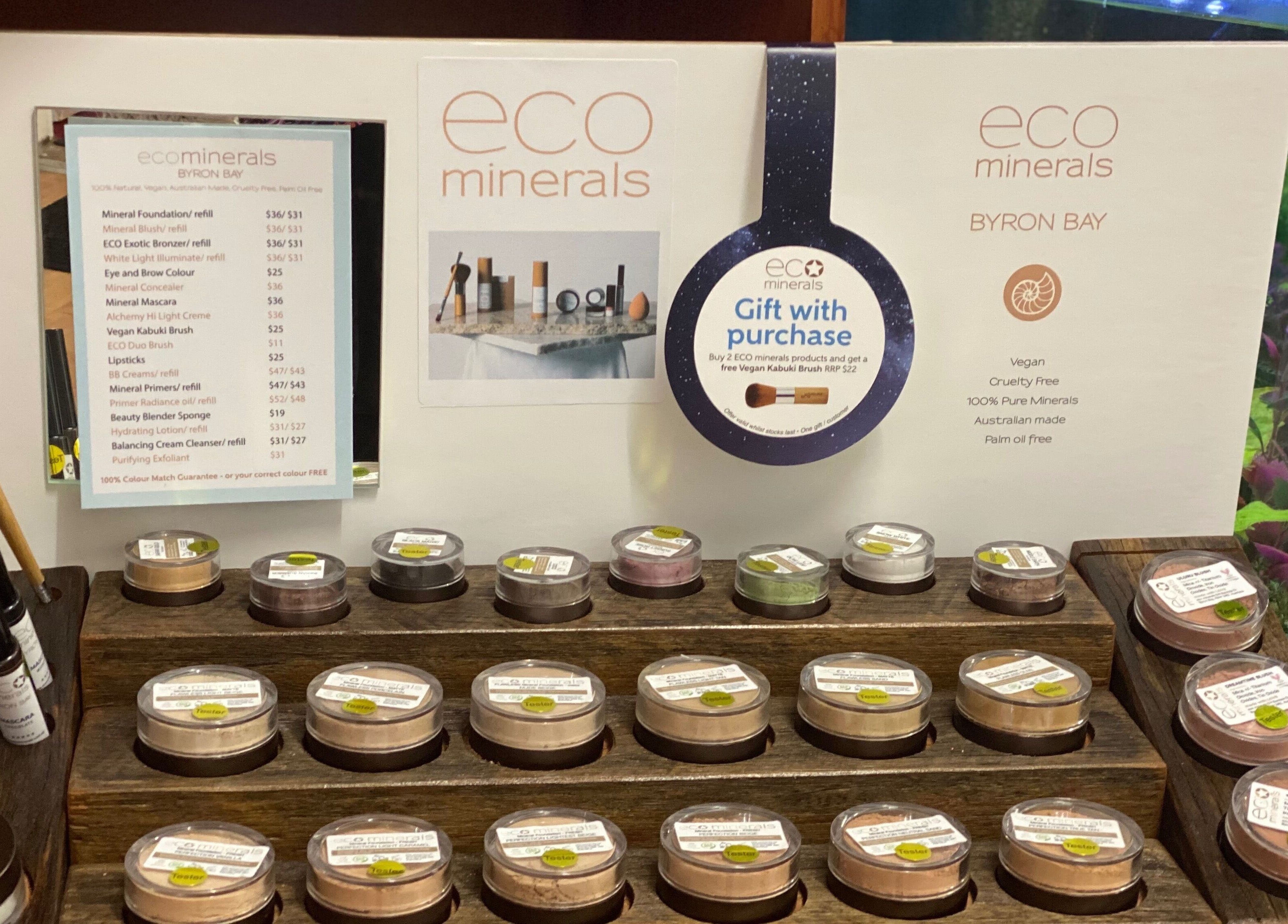 Eco minerals makeup on display at The New You Beauty and Wellness, Maclean, New South Wales, AU.