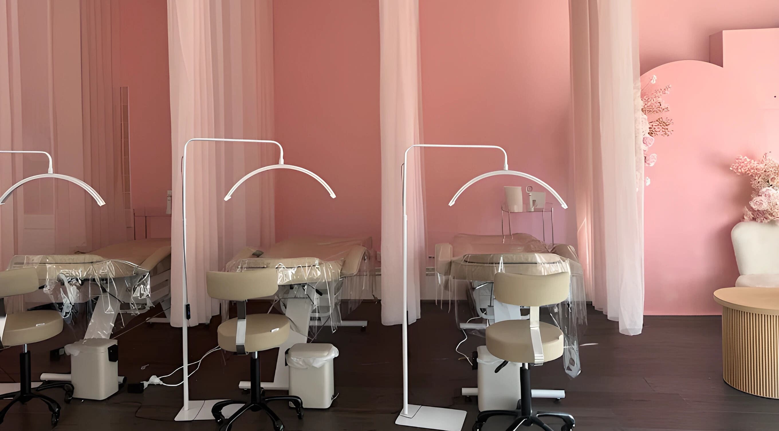 Gentle pastel treatment room at Ria Makeup And Beauty, Melbourne, Victoria, AU, with sleek decor and ambient lighting.