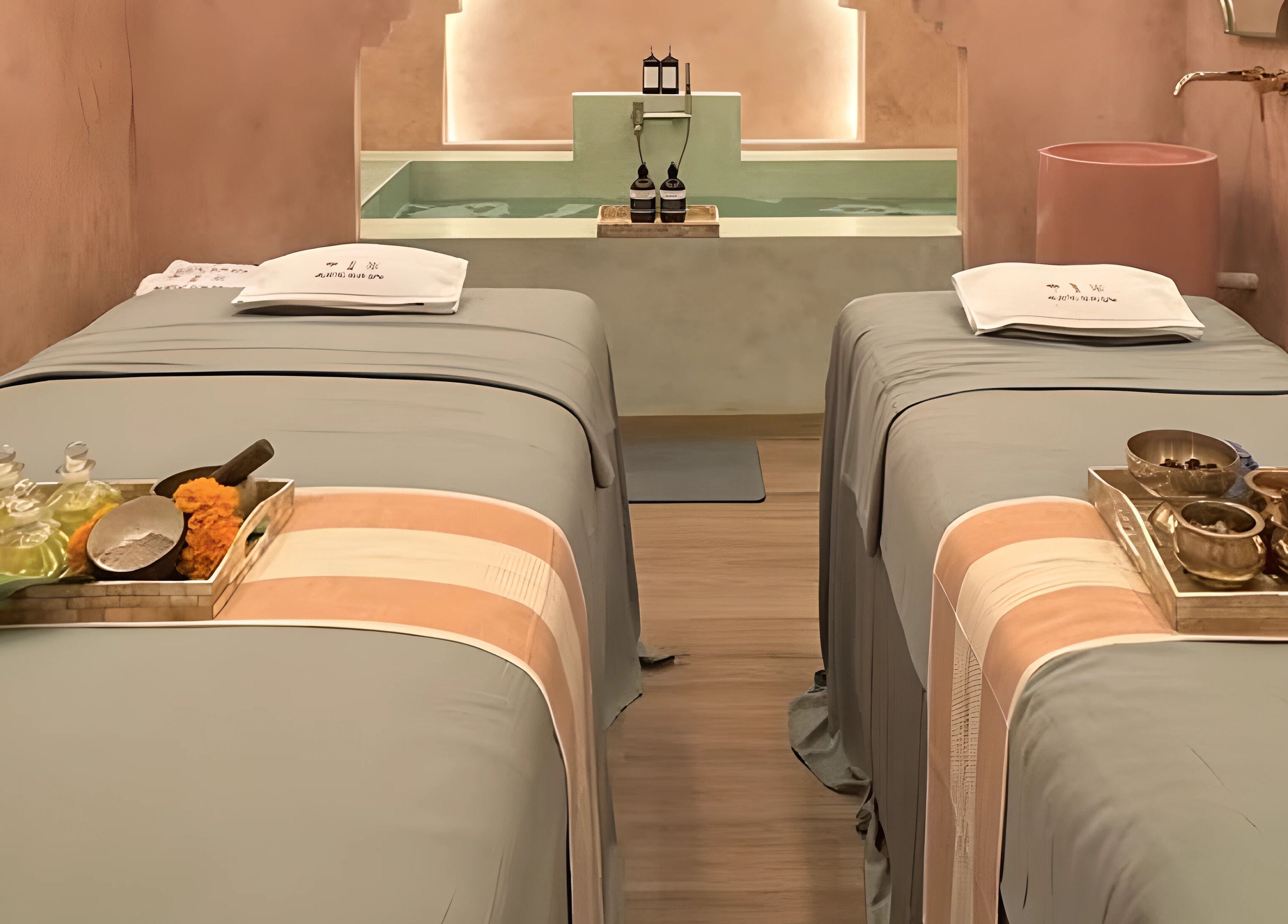 Luxurious spa treatment room at The Rustic Sun - Nelayan, Bali, Bali, ID, featuring soothing decor and massage tables.