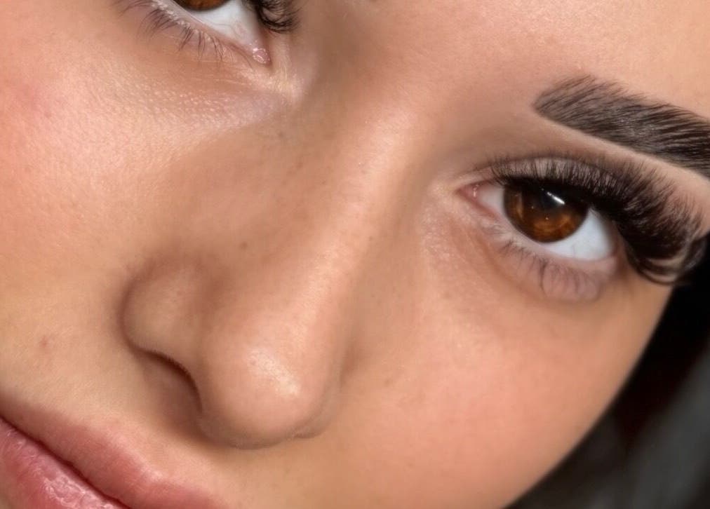 Close-up of lush lashes and groomed brows at Beeuti Haus, Box Hill, New South Wales, AU.