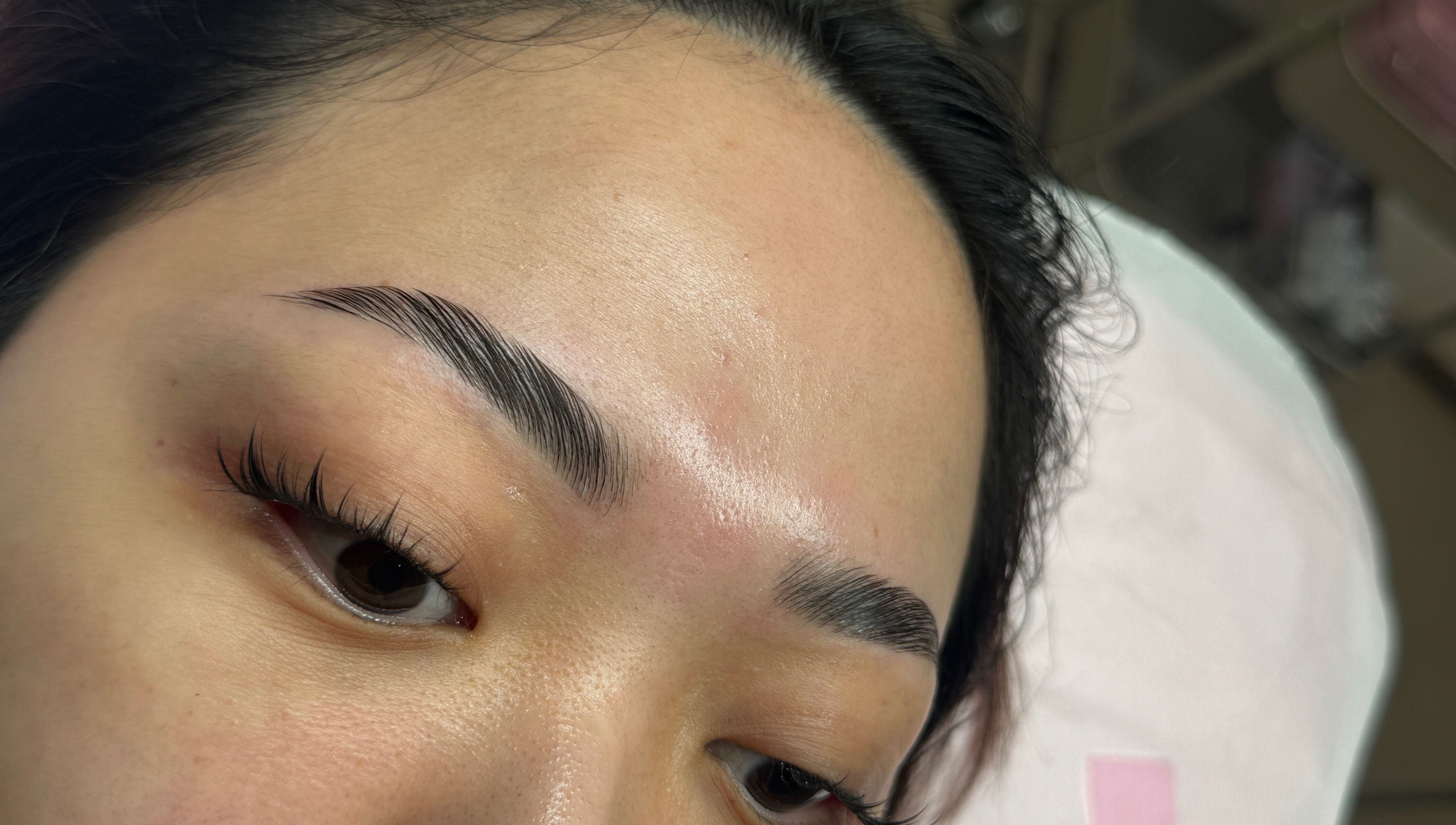 Close-up of freshly styled eyebrows at Beautycallsmcr | Deansgate | Home based, Manchester, England, GB.