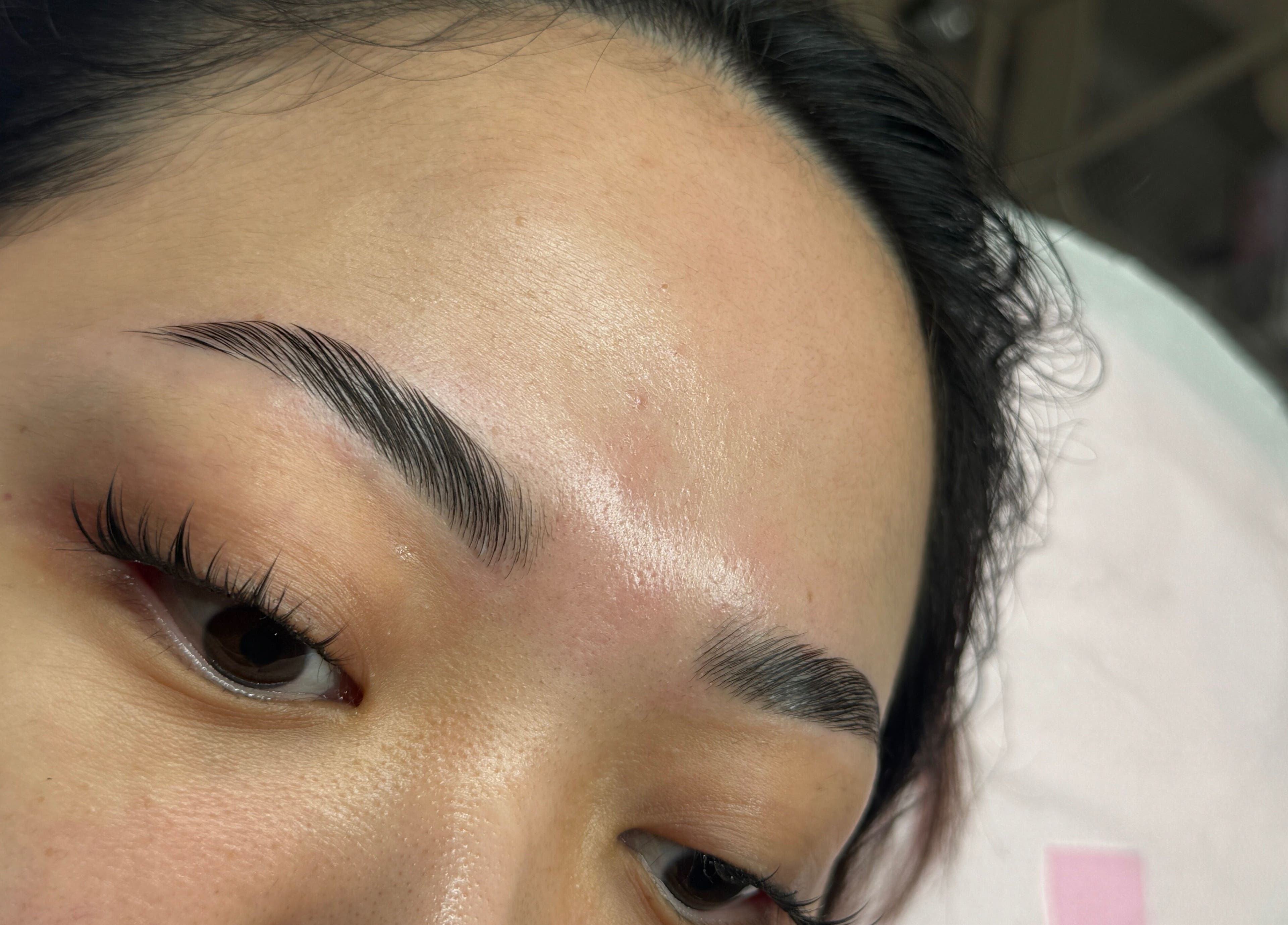 Close-up of freshly styled eyebrows at Beautycallsmcr | Deansgate | Home based, Manchester, England, GB.