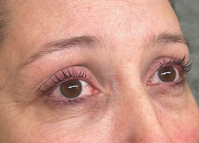 Close-up of enhanced eyelashes at KL Cosmetics, Pontypool, Wales, GB showcasing natural beauty.