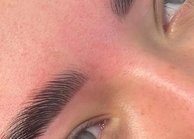 Close-up of perfectly groomed eyebrows at Beauty By Amc, Glasgow, Scotland, GB.