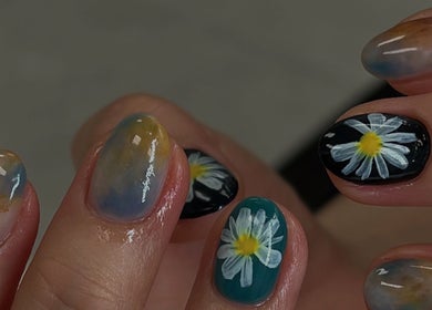 Elegant floral nail art at Bloom Nail Beauty, Burwood, New South Wales, AU.