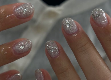 Elegant silver nail art design at Bloom Nail Beauty, Burwood, New South Wales, AU.