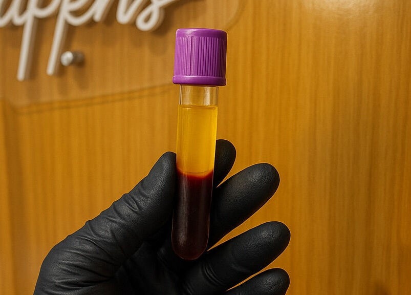 Blood sample tube at Xtragleam Aesthetic Clinic, Ishara, Ogun State, NG, showcasing advanced treatment preparation.