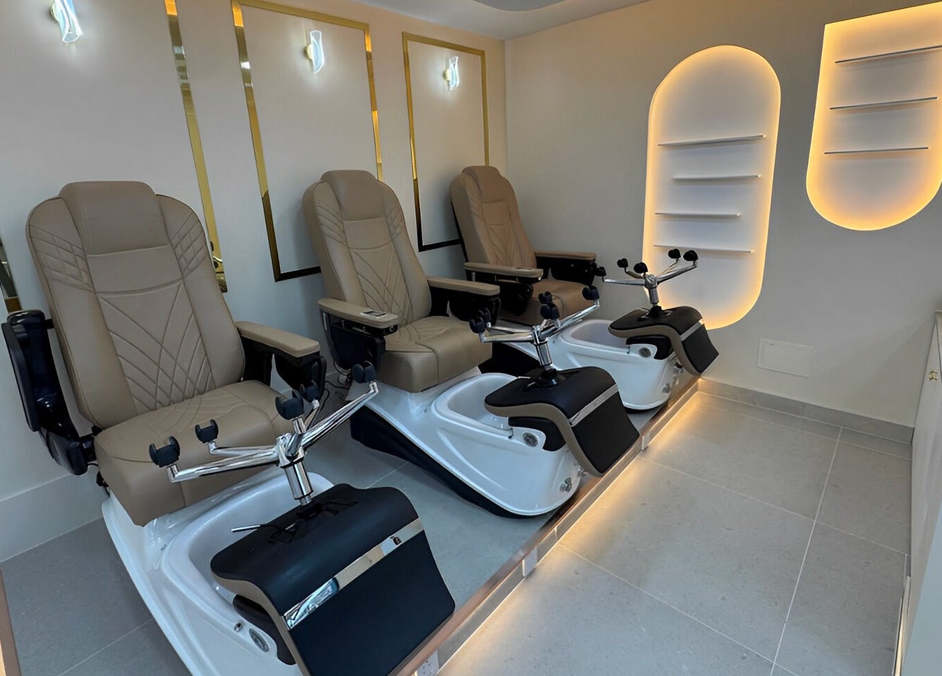 Luxurious pedicure chairs at Fancy Nails, London, England, GB, offering ultimate relaxation.