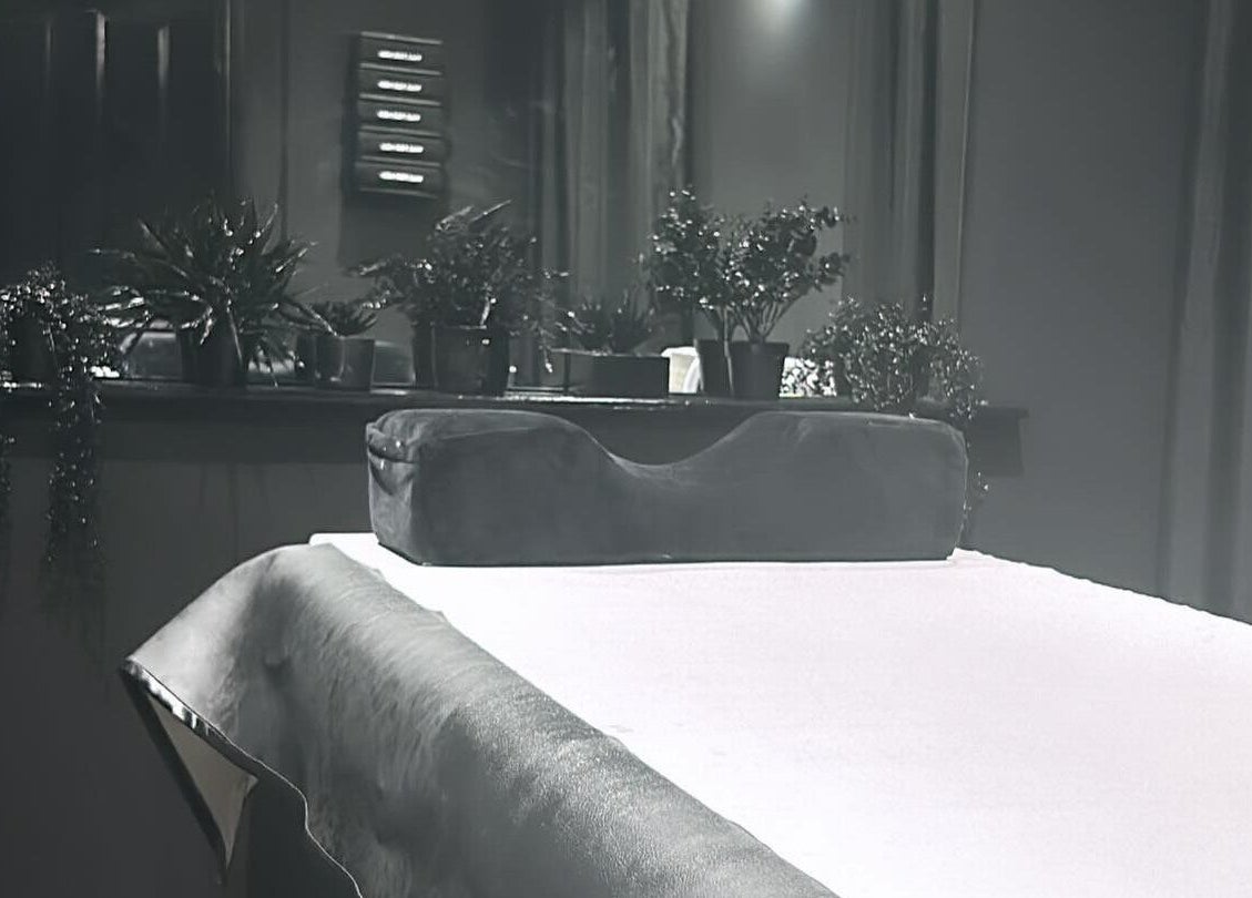 Relaxing treatment room setup with plants at Please Book at Wax for Men co uk, Manchester, England, GB.