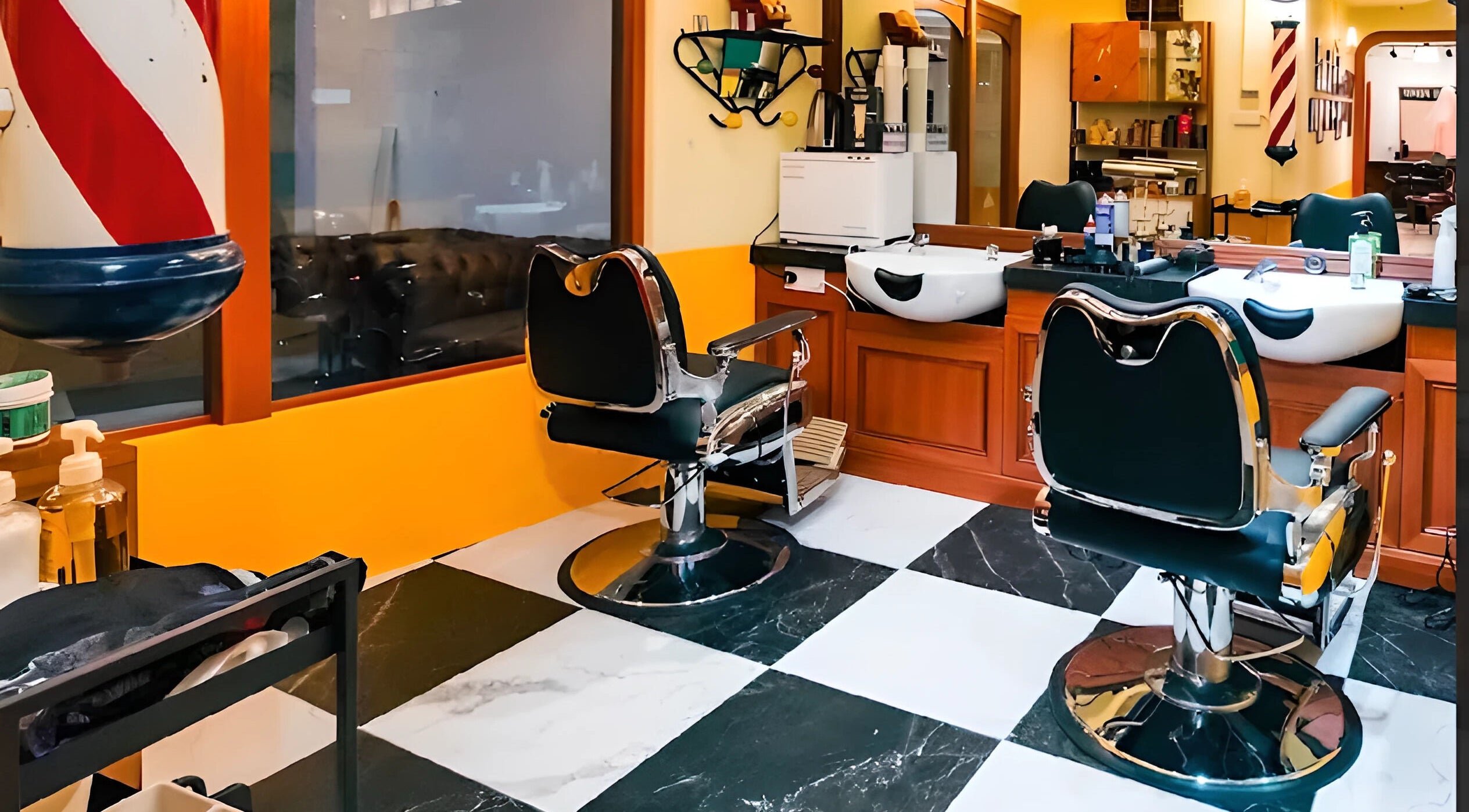 Stylish interior of Mr.Brothers Cut Club Singapore with vintage barber chairs, Singapore, Singapore, SG.