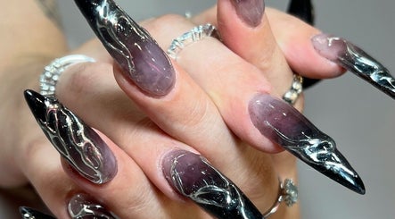 Elegant chrome and black nail design at Ink & Ivory Nails, Perth, Western Australia, AU.