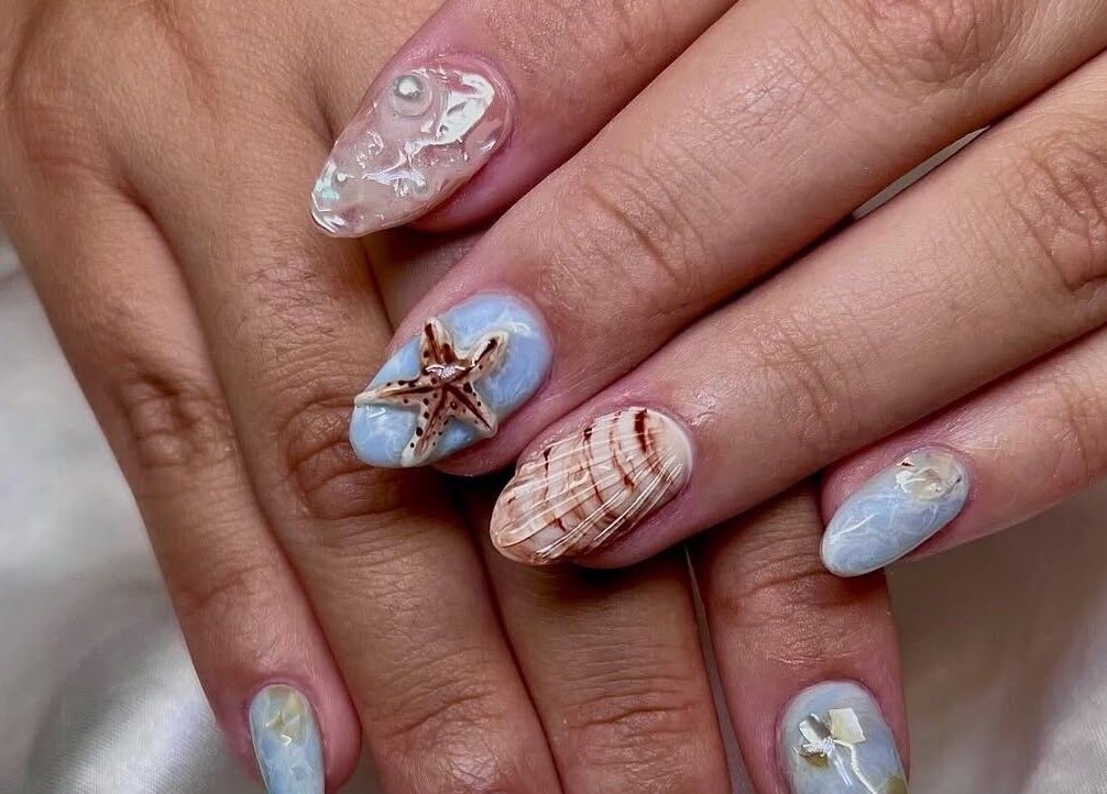 Detailed ocean-themed nail art at Ink & Ivory Nails, Perth, Western Australia, AU.