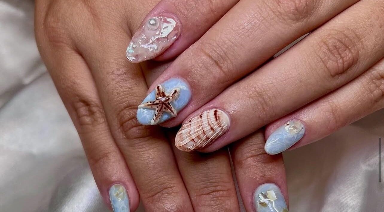 Detailed ocean-themed nail art at Ink & Ivory Nails, Perth, Western Australia, AU.