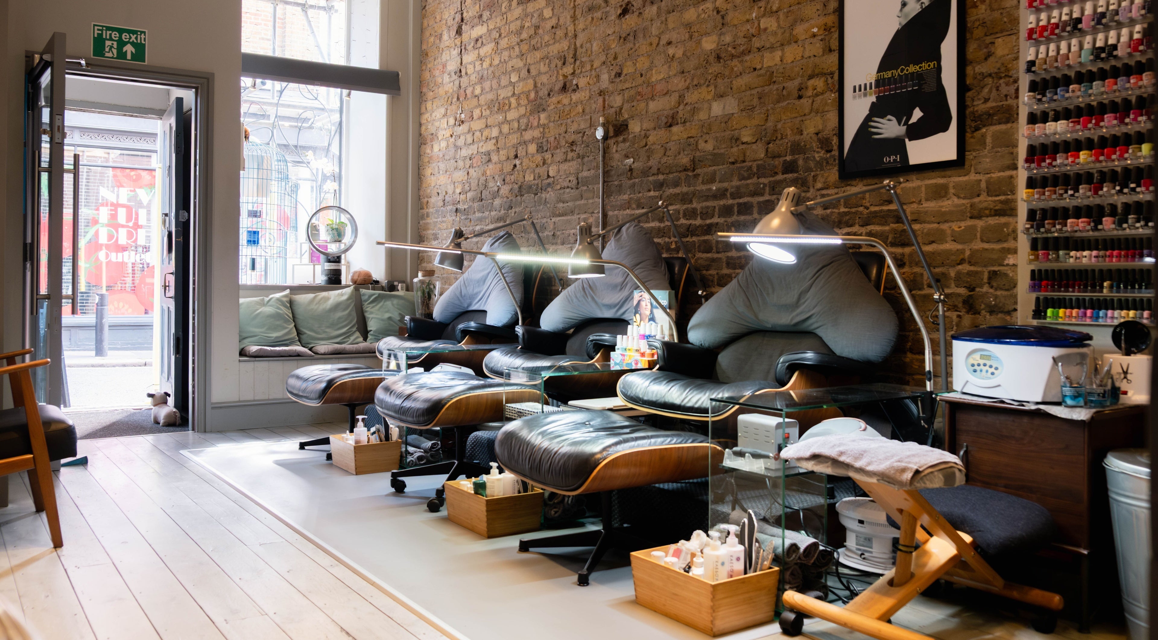 Elegant pedicure chairs at The Shoreditch Spa, London, England, GB, offering luxurious beauty and wellness treatments.